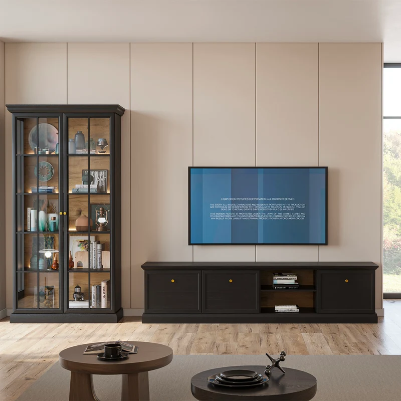 Meuble TV 3 portes 206 cm Toja Bois anthracite