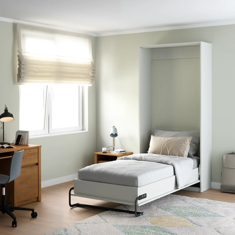 Lit escamotable 90x200 vertical sommier et tête de lit inclus Fergus Blanc