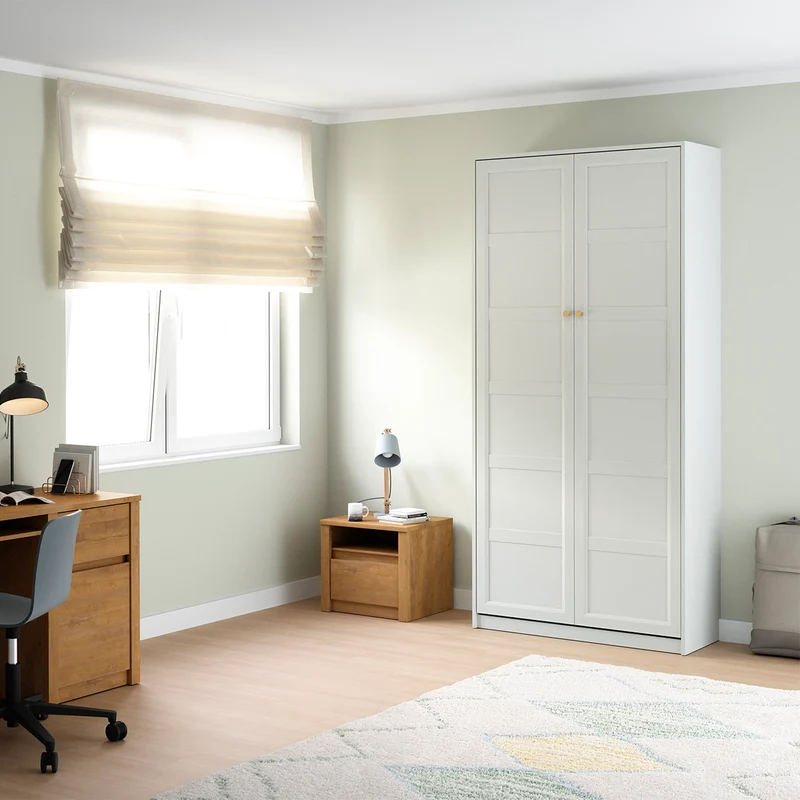 Lit escamotable 90x200 vertical sommier et tête de lit inclus Fergus Blanc