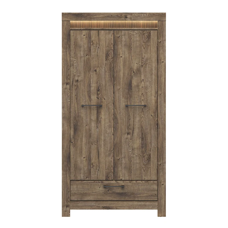 Armoire 2 portes 1 tiroir LED inclus Amaury Bois