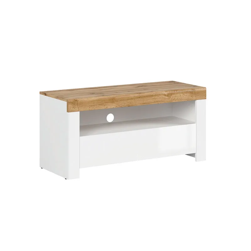 Meuble TV 1 tiroir 106 cm Hella Blanc et Bois