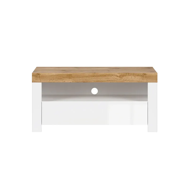 Meuble TV 1 tiroir 106 cm Hella Blanc et Bois