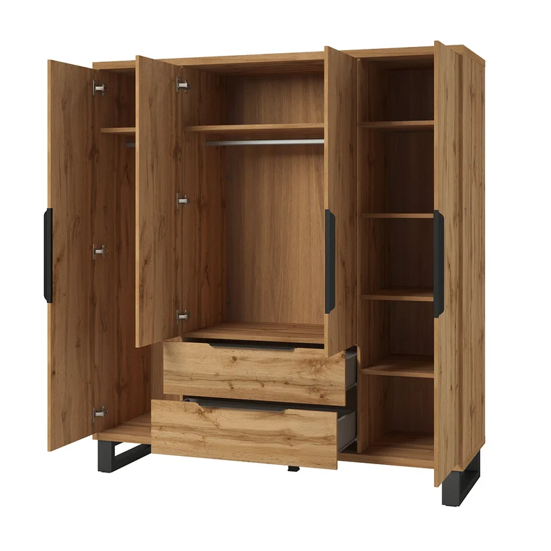 Armoire 4 portes 2 tiroirs Eden Bois et Noir