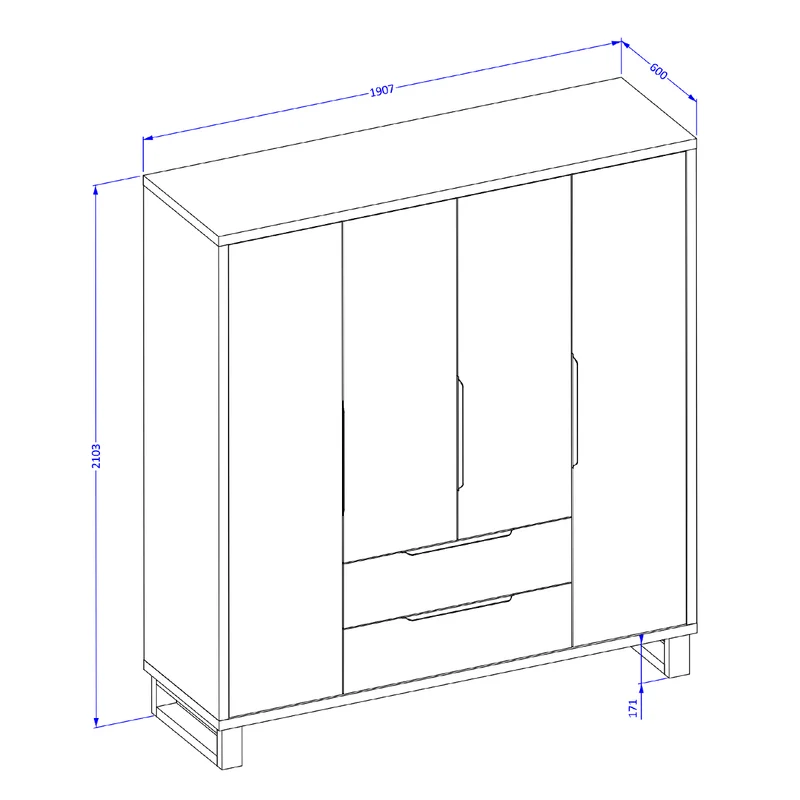 Armoire 4 portes 2 tiroirs Eden Bois et Noir