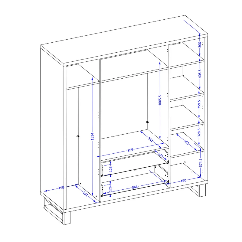 Armoire 4 portes 2 tiroirs Eden Bois et Noir