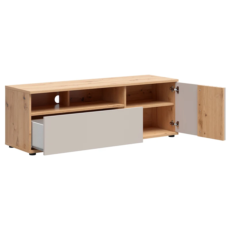 Meuble TV 1 porte 1 tiroir 135 cm Ezra Cachemire et Bois