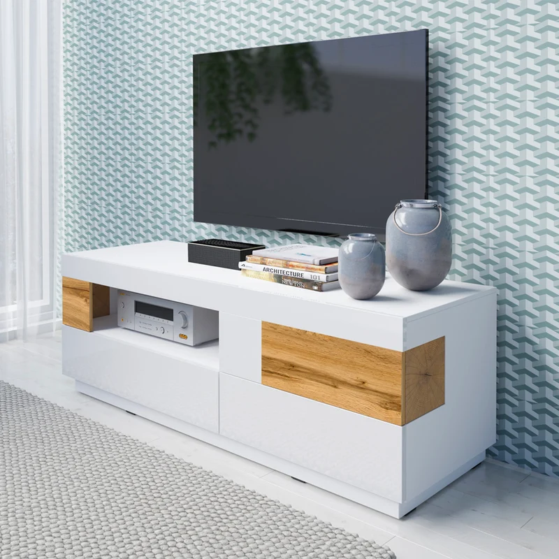 Meuble TV 1 porte 2 tiroirs 160 cm Andrea Blanc et Bois
