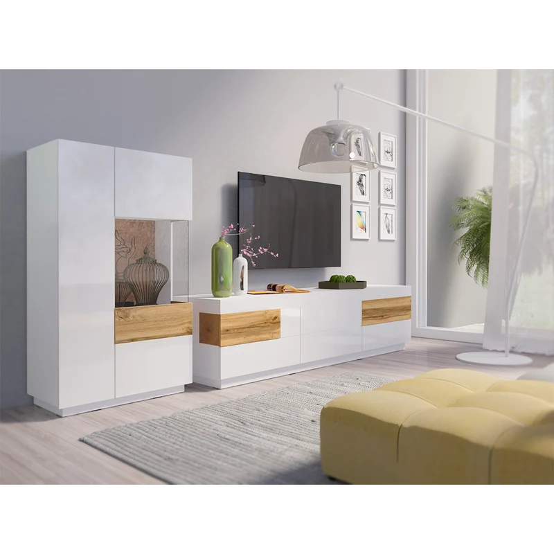 Meuble TV 6 tiroirs 206 cm Andrea Blanc et Bois
