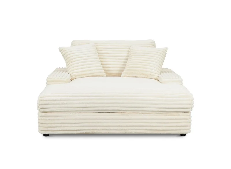 Canapé droit méridienne 1 place en gros côtelé doux beige DAHO