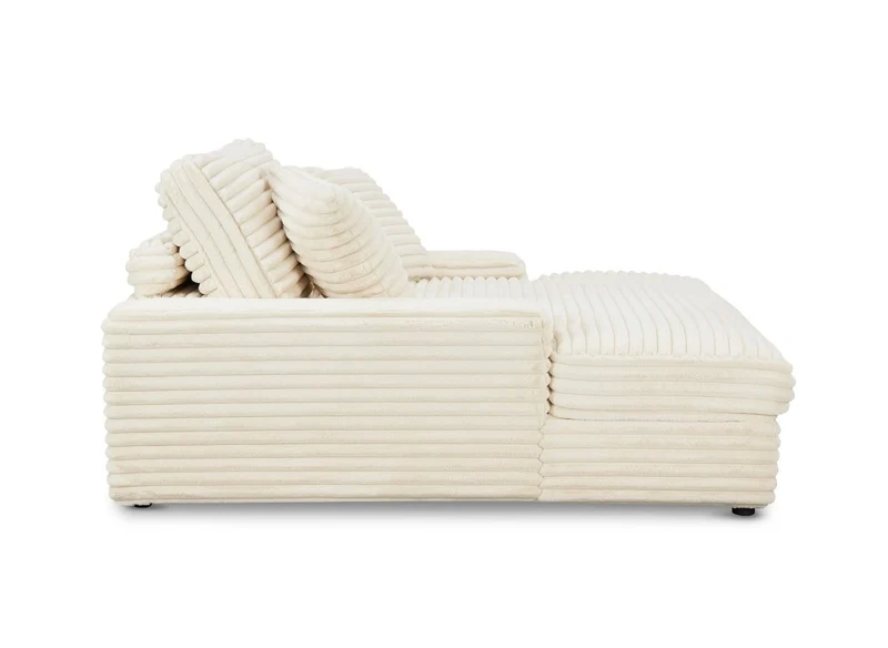 Canapé droit méridienne 1 place en gros côtelé doux beige DAHO