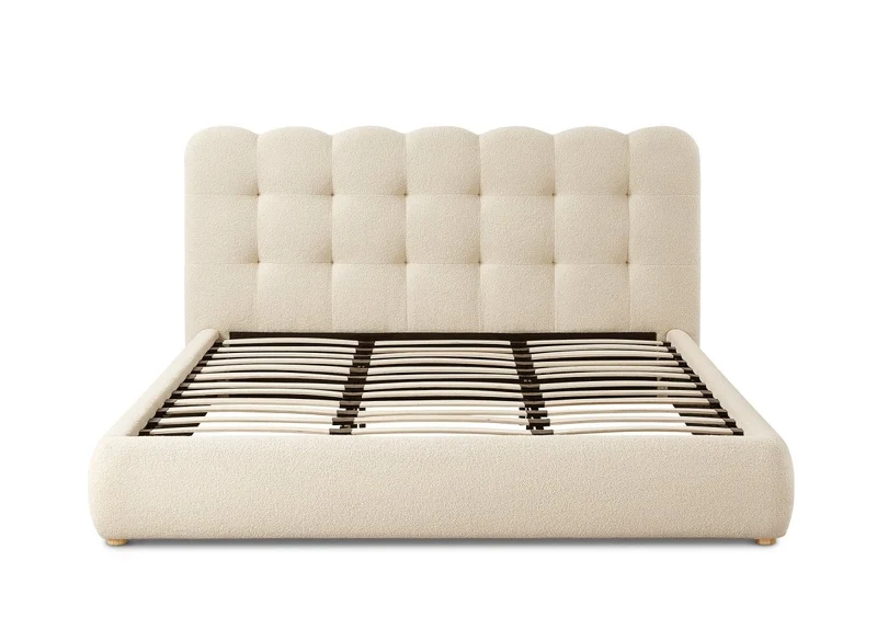 Lit double en tissu bouclette beige 180x200cm BISCUIT
