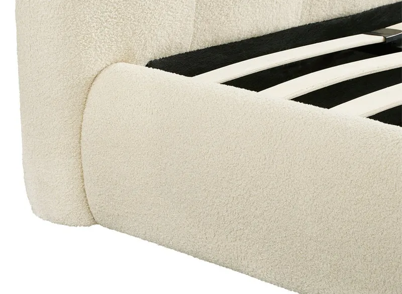 Lit double en tissu bouclette beige 180x200cm BISCUIT