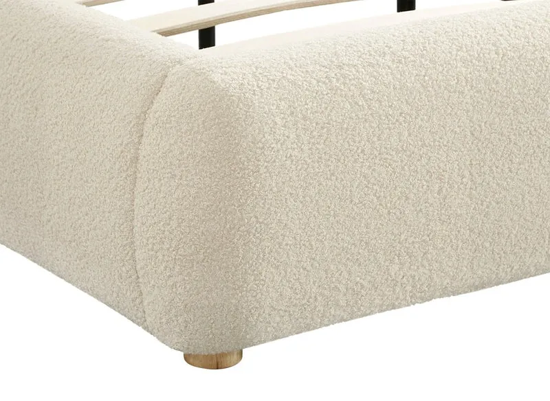 Lit double en tissu bouclette beige 180x200cm BISCUIT