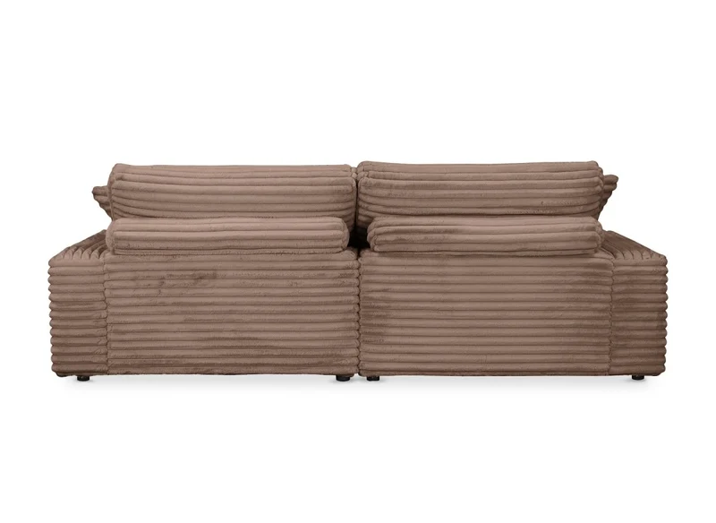 Canapé droit méridienne 2 places en gros côtelé doux taupe DAHO
