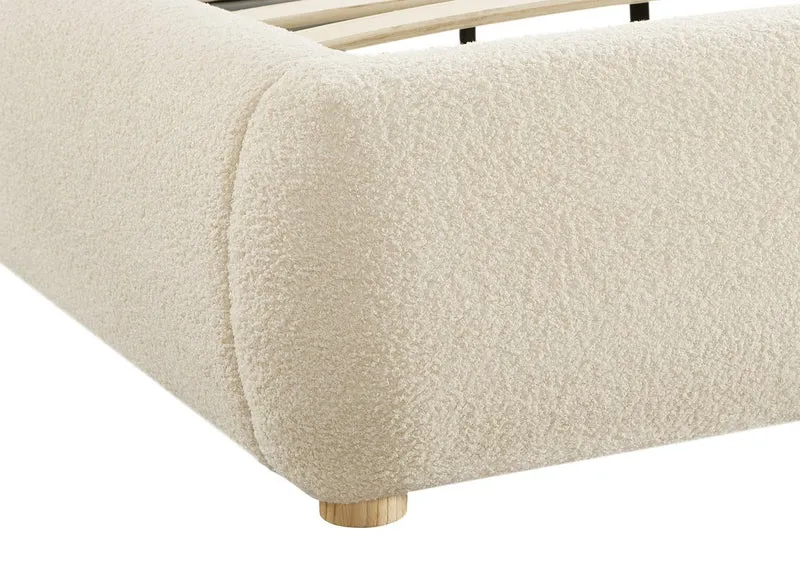 Lit double en tissu bouclette beige 140x190cm BISCUIT