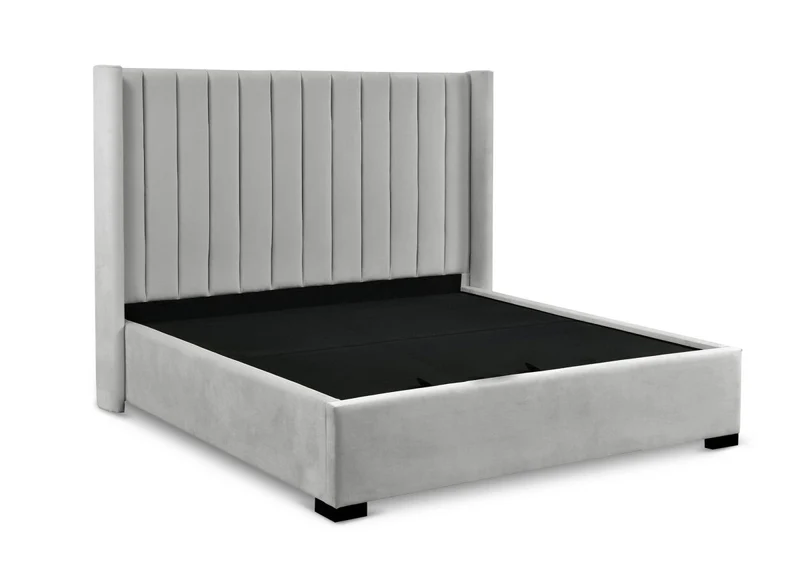 Lit coffre en velours gris 180x200 ALENA