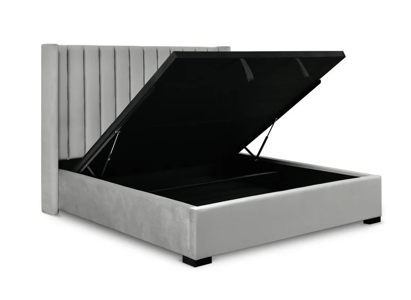Lit coffre en velours gris 180x200 ALENA