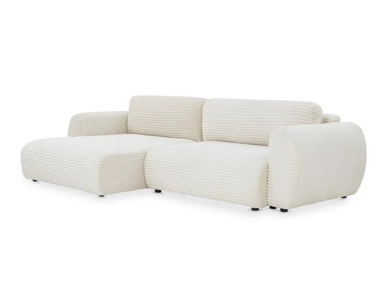 Canapé d'angle convertible avec coffre en velours gros côtelé doux beige TILDA - Angle gauche