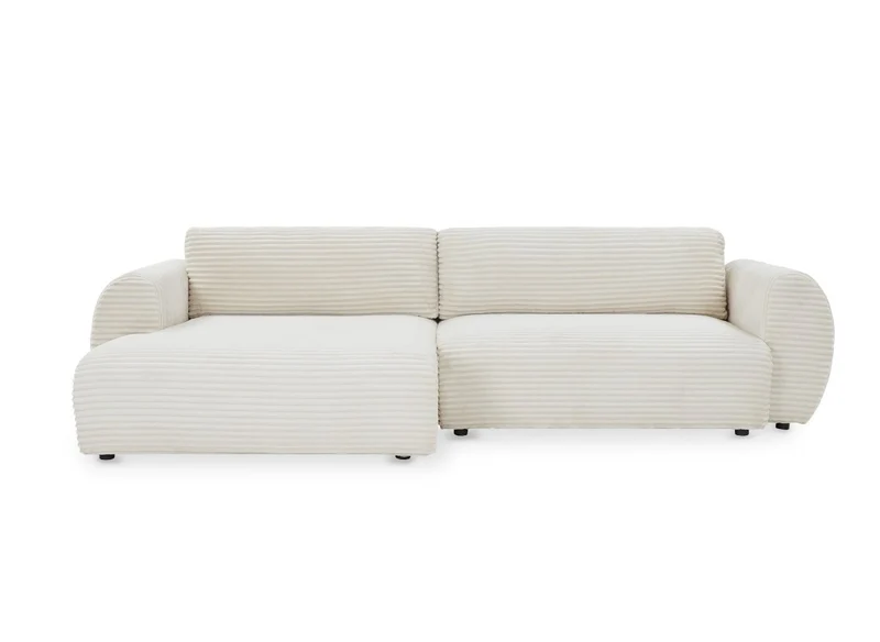 Canapé d'angle convertible avec coffre en velours gros côtelé doux beige TILDA - Angle gauche