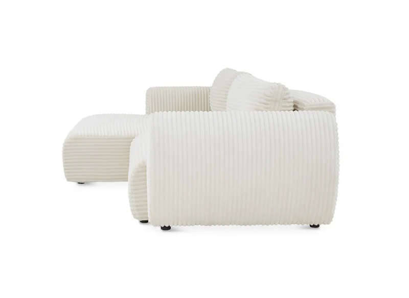 Canapé d'angle convertible avec coffre en velours gros côtelé doux beige TILDA - Angle gauche