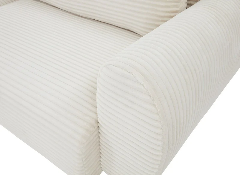 Canapé d'angle convertible avec coffre en velours gros côtelé doux beige TILDA - Angle gauche