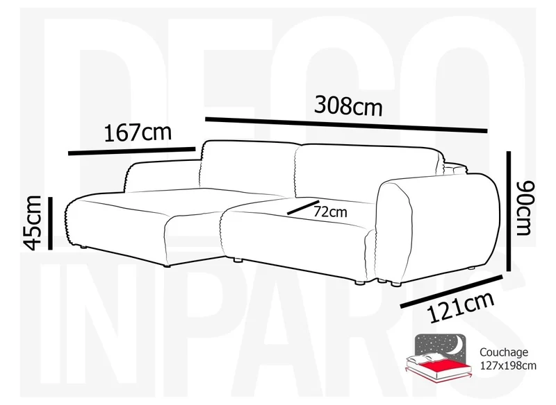 Canapé d'angle convertible avec coffre en velours gros côtelé doux beige TILDA - Angle gauche