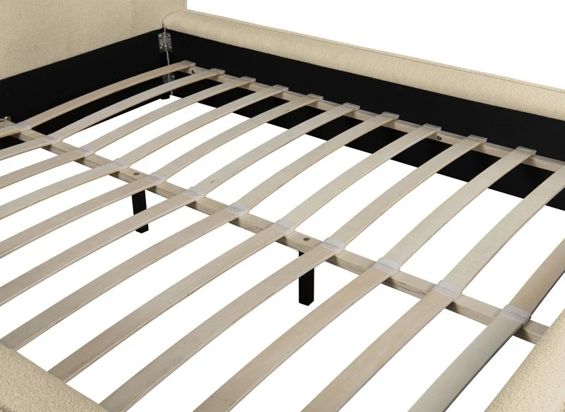 Lit double en tissu bouclette beige 140x190 cm YUNA