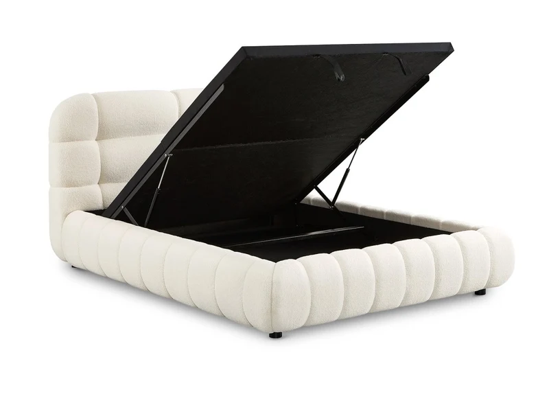 Lit coffre en tissu bouclette écru 140x190 cm YOURI