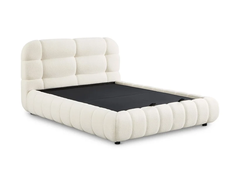 Lit coffre en tissu bouclette écru 140x190 cm YOURI