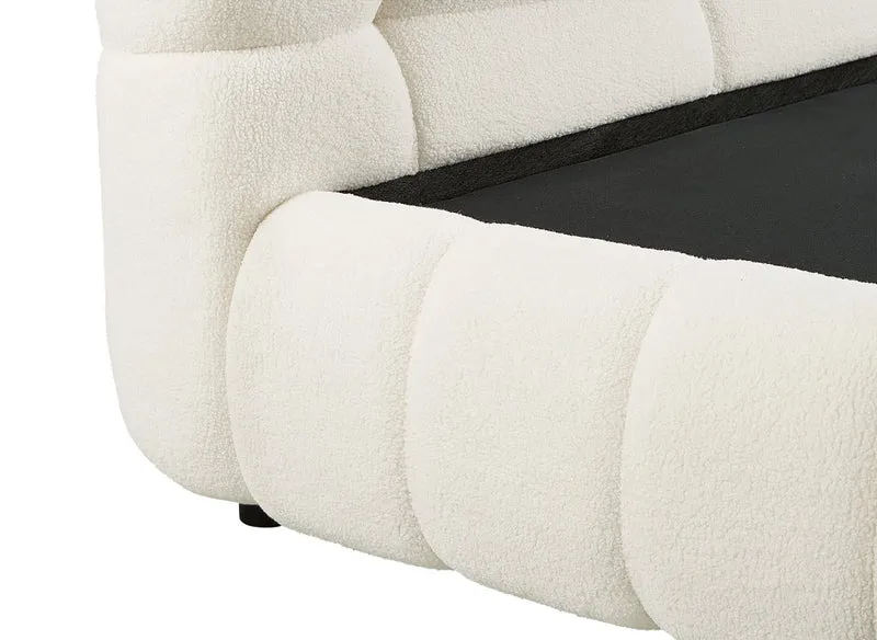 Lit coffre en tissu bouclette écru 140x190 cm YOURI