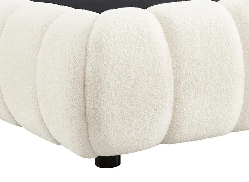 Lit coffre en tissu bouclette écru 140x190 cm YOURI