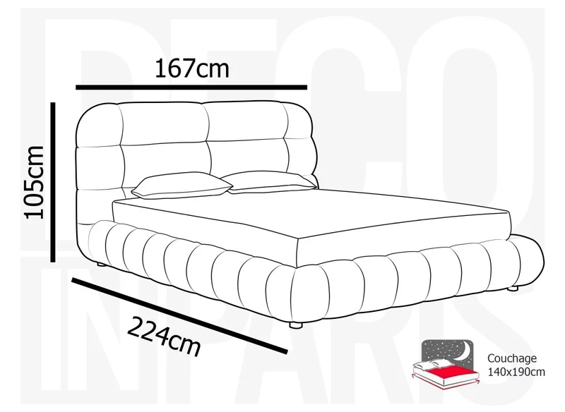 Lit coffre en tissu bouclette écru 140x190 cm YOURI