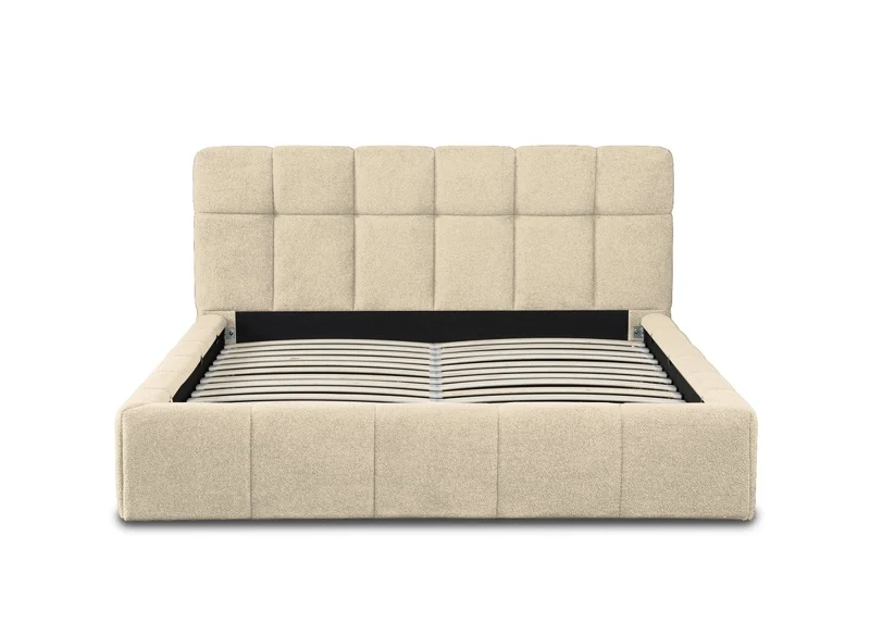 Lit coffre en tissu bouclette beige 160x200 cm MILIE