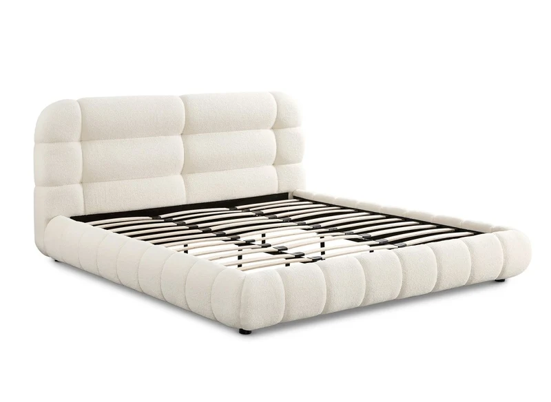 Lit double en tissu bouclette écru 180x200 cm YOURI