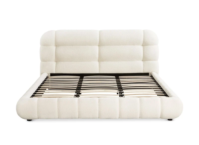 Lit double en tissu bouclette écru 180x200 cm YOURI