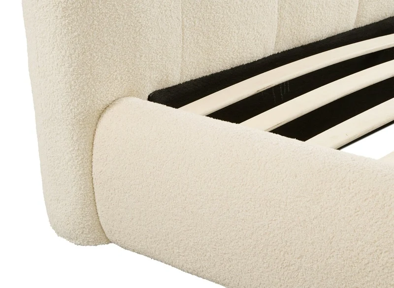 Lit double en tissu bouclette beige 160x200cm BISCUIT