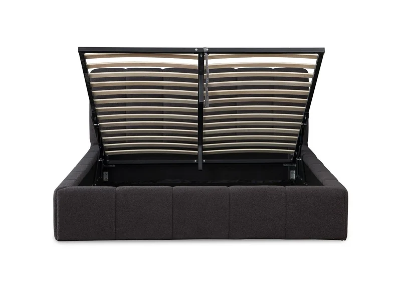 Lit coffre en tissu bouclette gris 140x190 cm MILIE