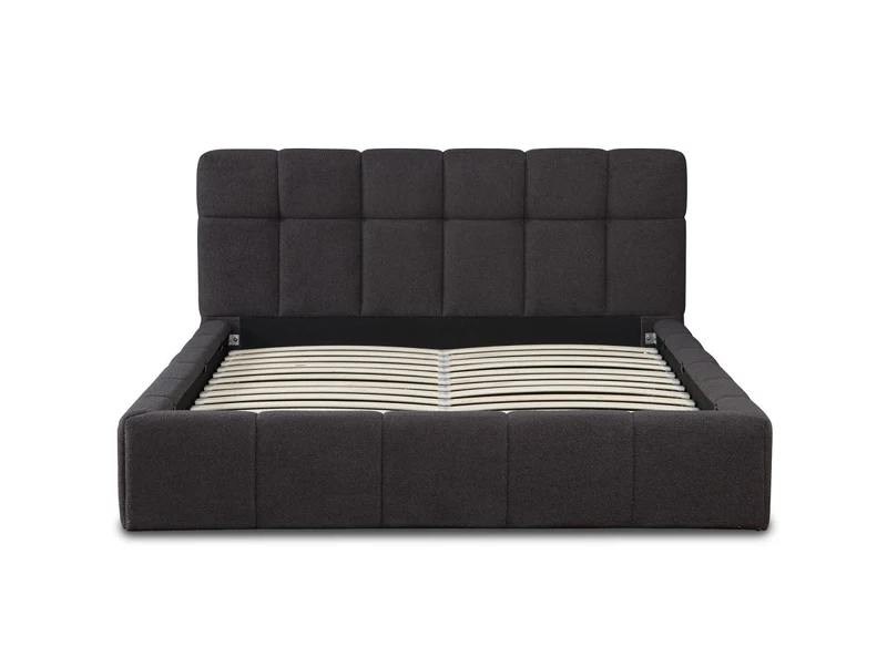 Lit coffre en tissu bouclette gris 140x190 cm MILIE