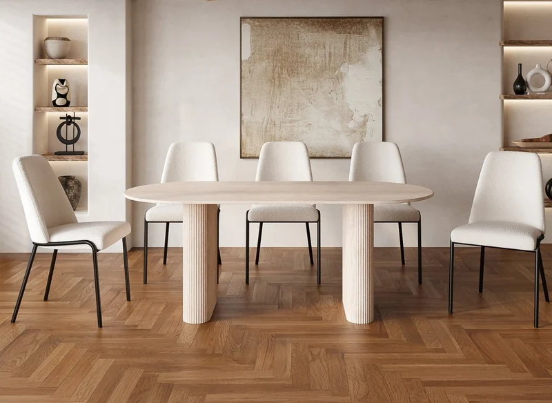 Table à manger ovale en marbre composite beige 8 personnes 200cm ELMA