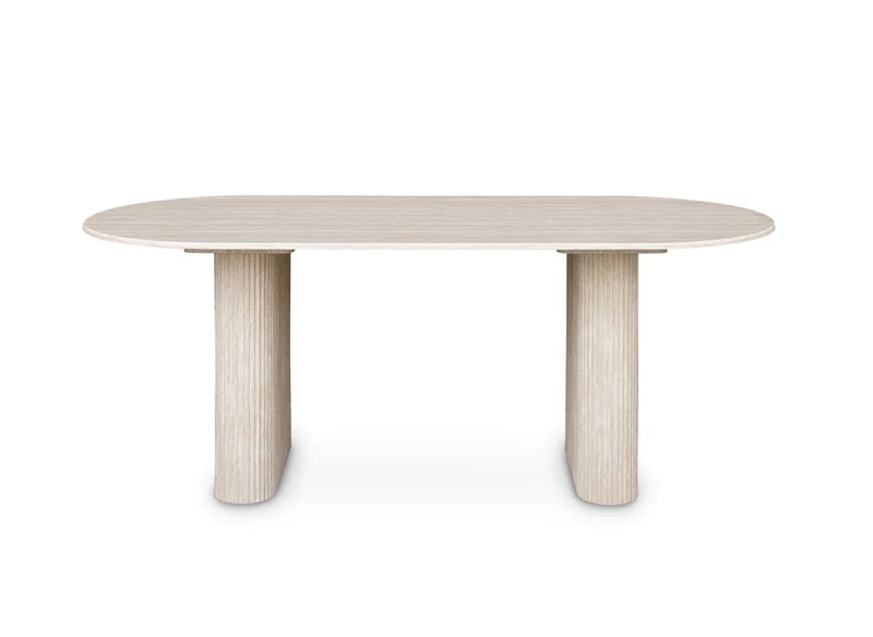 Table à manger ovale en marbre composite beige 8 personnes 200cm ELMA