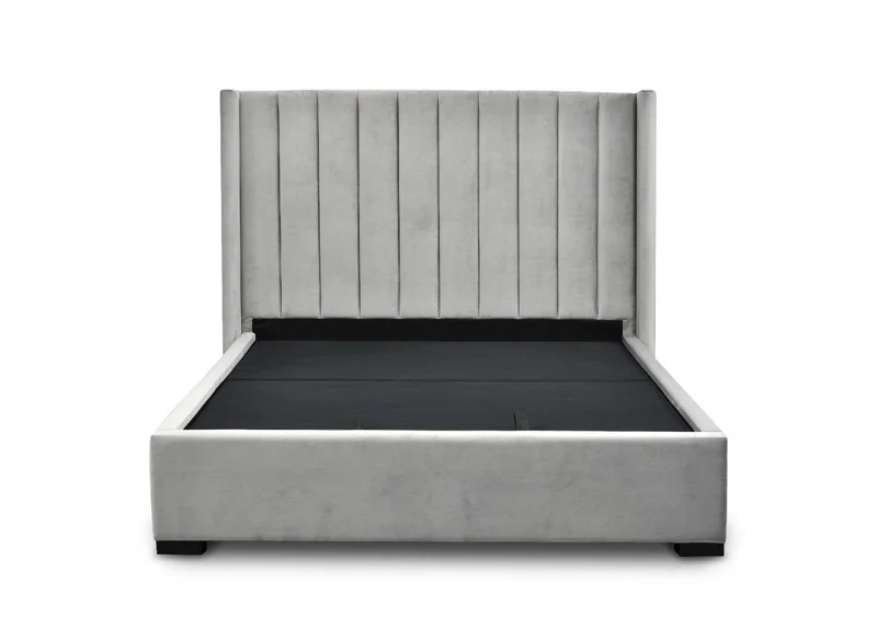 Lit coffre en velours gris 160x200 cm ALENA