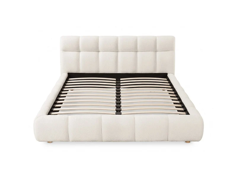 Lit double en tissu bouclette écru 140x190 cm GEORGINA