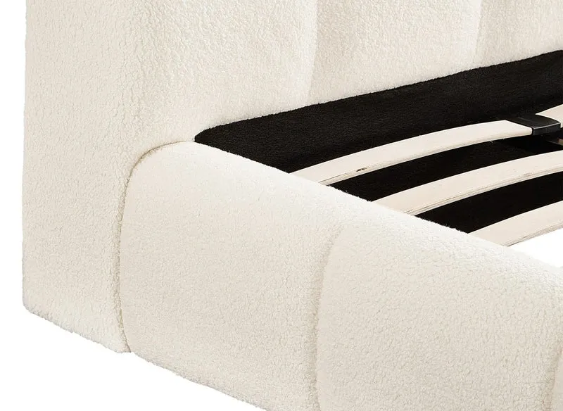 Lit double en tissu bouclette écru 140x190 cm GEORGINA