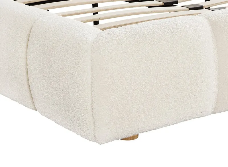 Lit double en tissu bouclette écru 140x190 cm GEORGINA