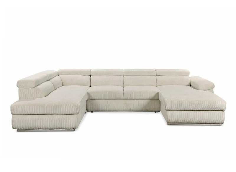 Canapé panoramique convertible avec coffre en velours côtelé épais beige MARIANO- Angle droit