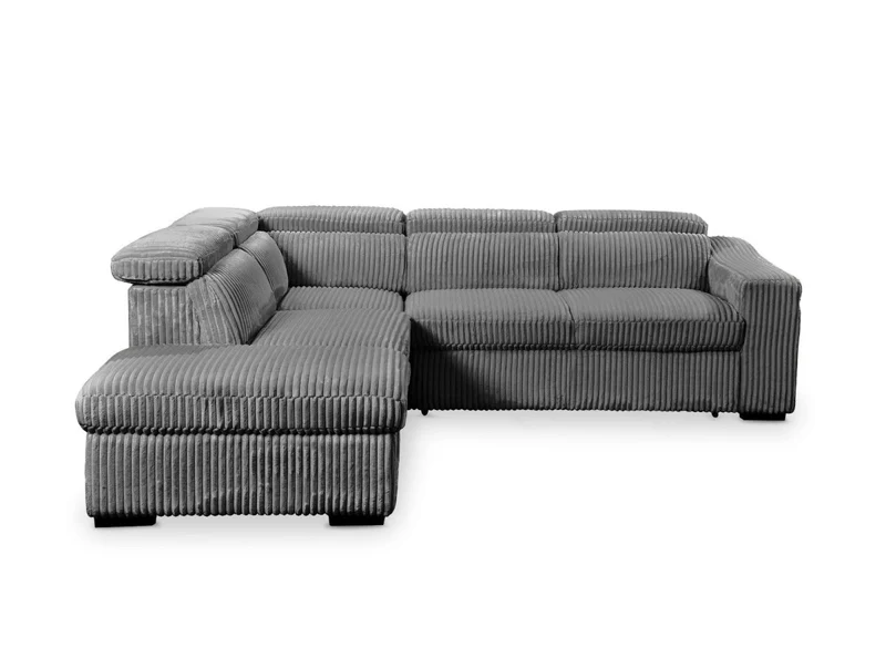 Canapé d'angle convertible avec coffre en velours côtelé gris MARTY - Angle gauche