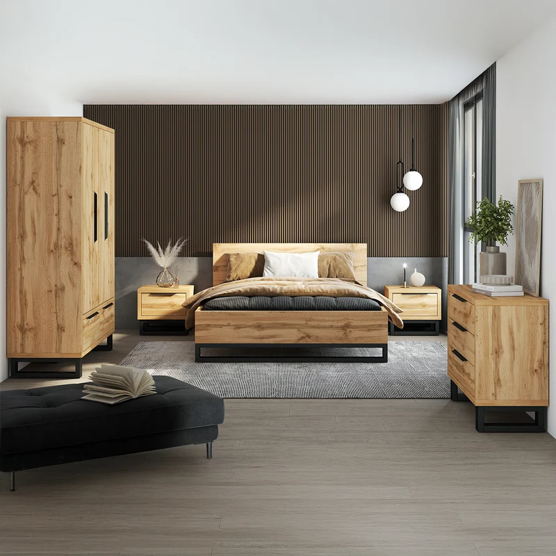 Armoire 3 portes 2 tiroirs Eden Bois et Noir