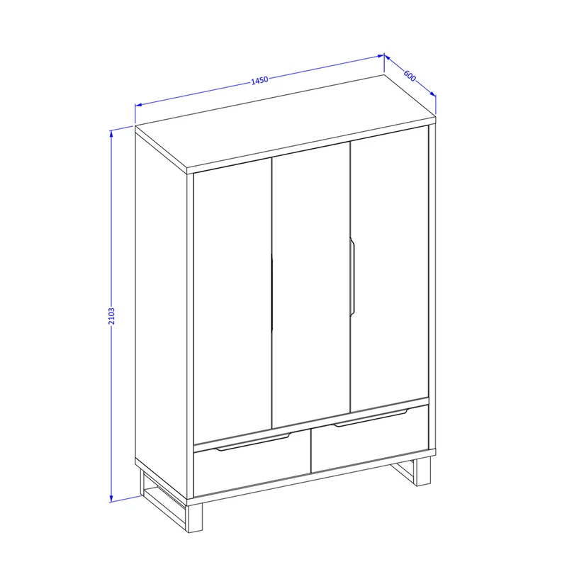 Armoire 3 portes 2 tiroirs Eden Bois et Noir