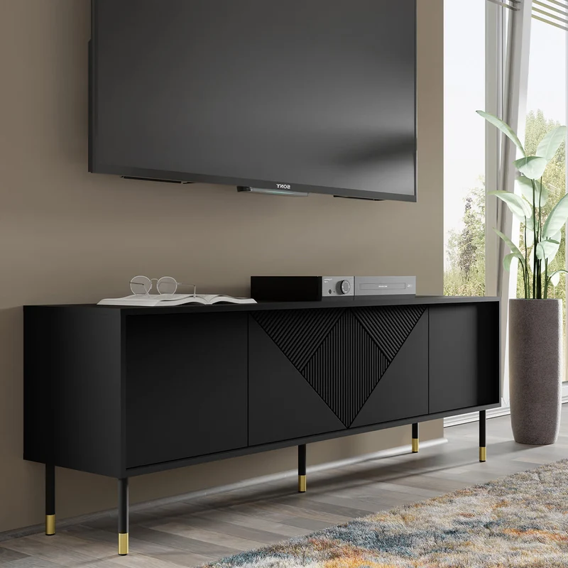 Meuble TV 4 portes 180 cm Aglaé Noir