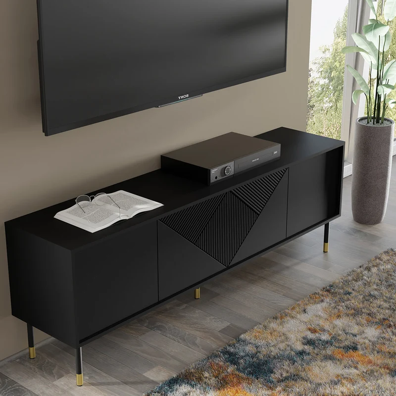 Meuble TV 4 portes 180 cm Aglaé Noir